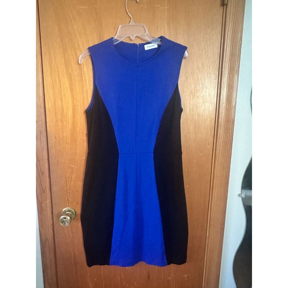 Calvin Klein Cobalt Blue Black Colorblock Scuba Crepe Sheath Cocktail Dress 8